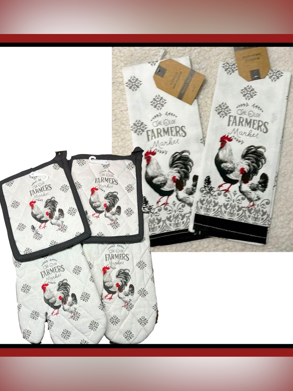 NWT 3-pc Set French Country Oven Mitt, Hot Pad & Tea Towel Fine Quality